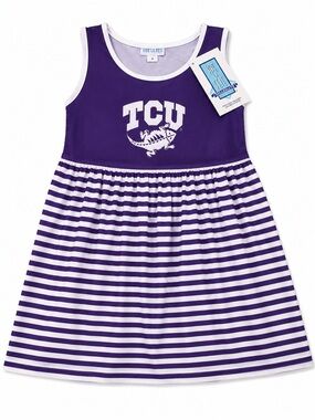 Vive La Fête TCU Horned Frogs Purple Striped Girls Dress NWT Size 6